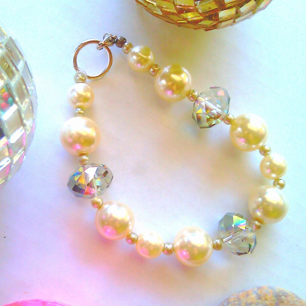 Crystal Bracelets Pearl Beaded Bracelet Chunky - Picture 2 of 8